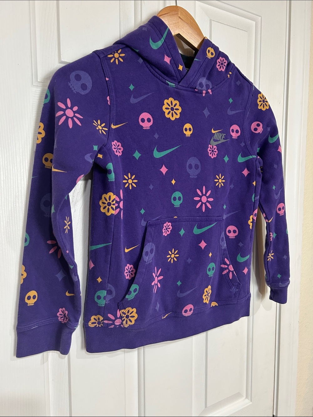 Nike Youth Kids Purple Sugar Skull Floral All-Over Print Hoodie Small S